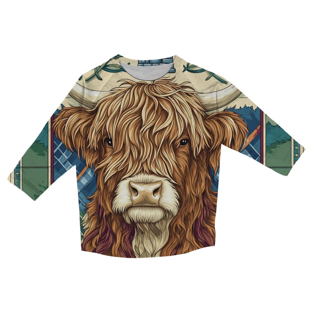 Highland Cow Portrait In Clan Banner Style designer 3/4 sleeve blouses