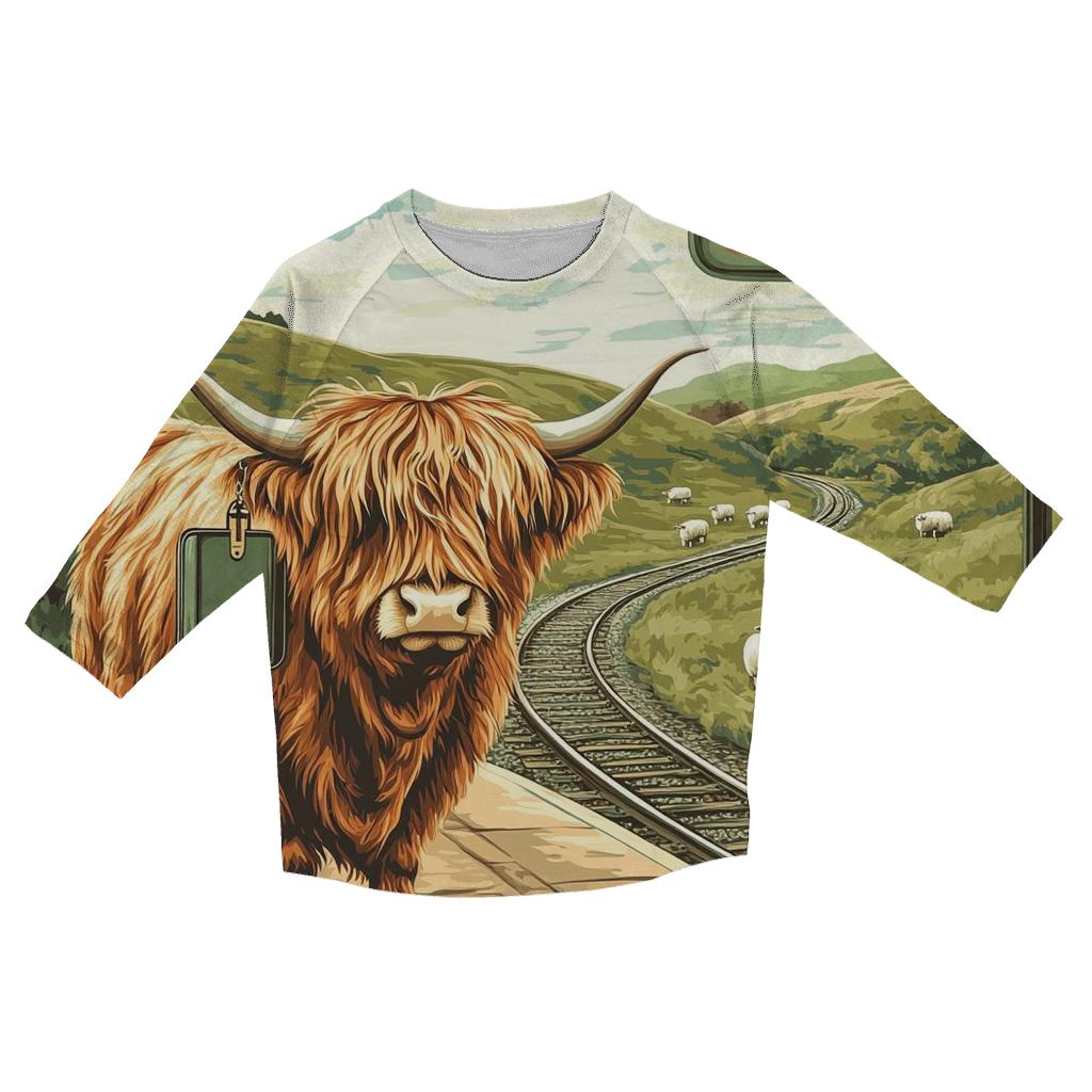 Highland Cow At The Railway Halt fashion 3/4 sleeve shirts