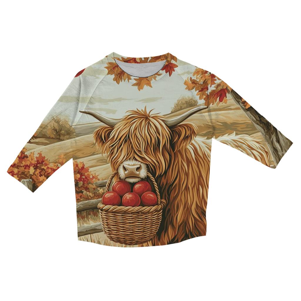 Highland Cow Orchard Keeper In Autumn custom 3/4 sleeve shirts