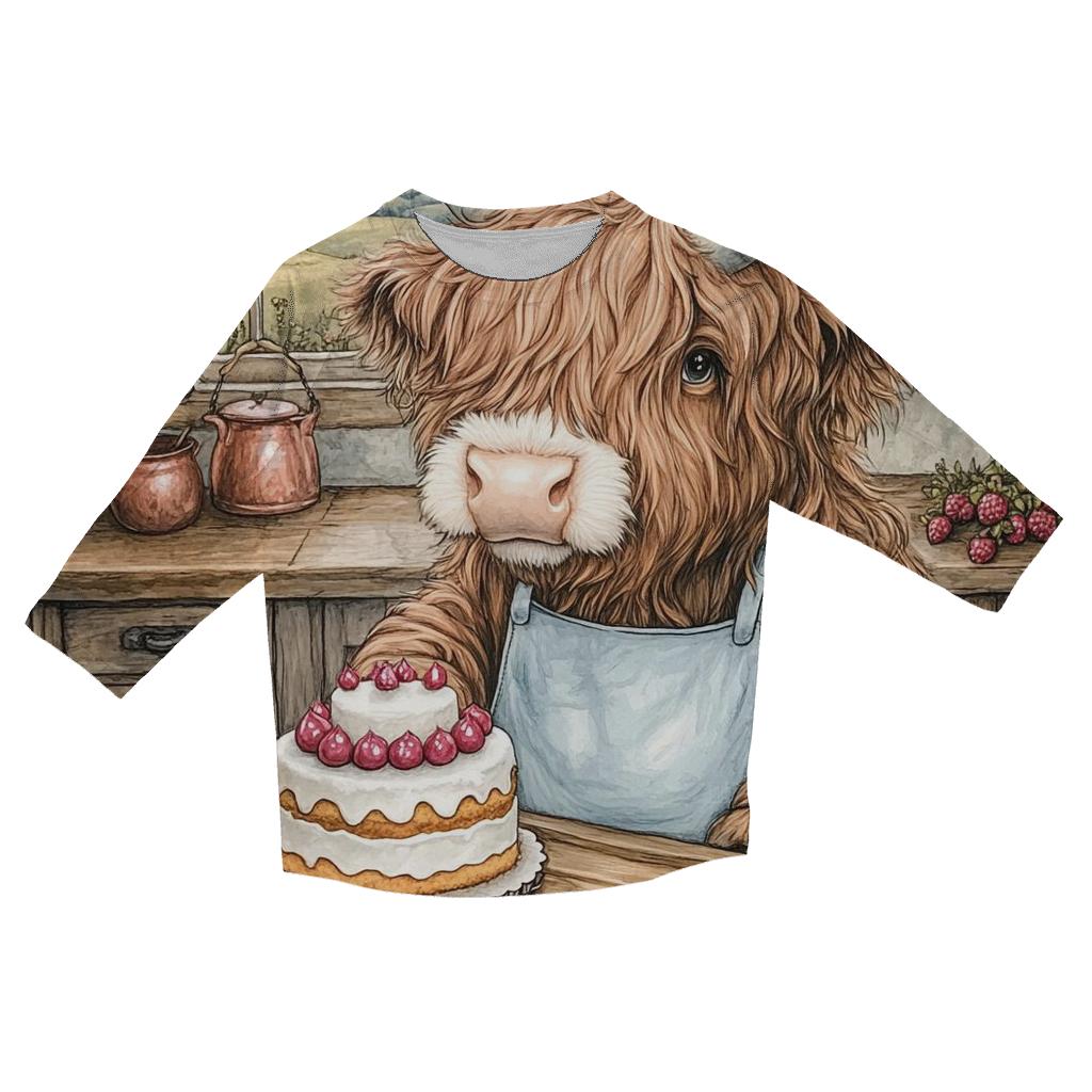 Highland Cow Birthday Cake Baker custom 3/4 sleeve shirts