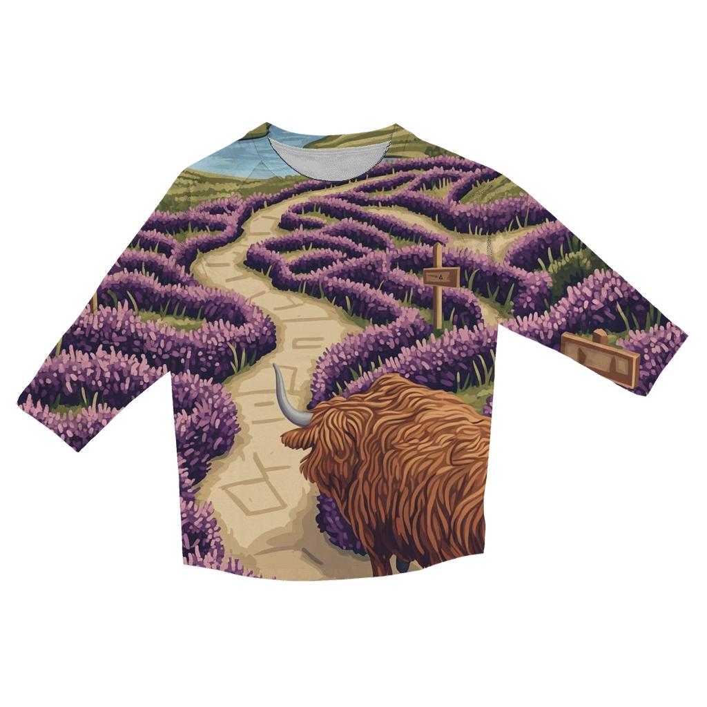 Highland Cow And The Heather Maze designer 3/4 sleeve blouses