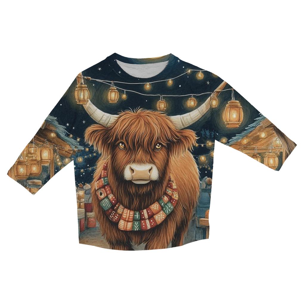 Highland Cow Night Market Lanterns custom 3/4 sleeve shirts