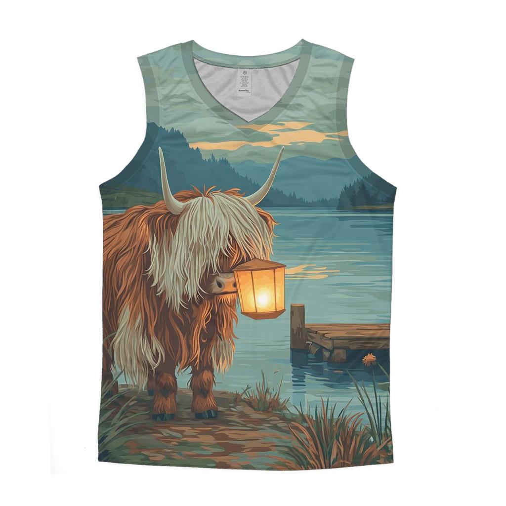Highland Cow Lantern Keeper At The Loch designer workout tanks