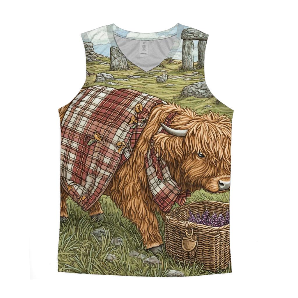 Stone Circle Picnic With Highland Cow personalized athletic tanks