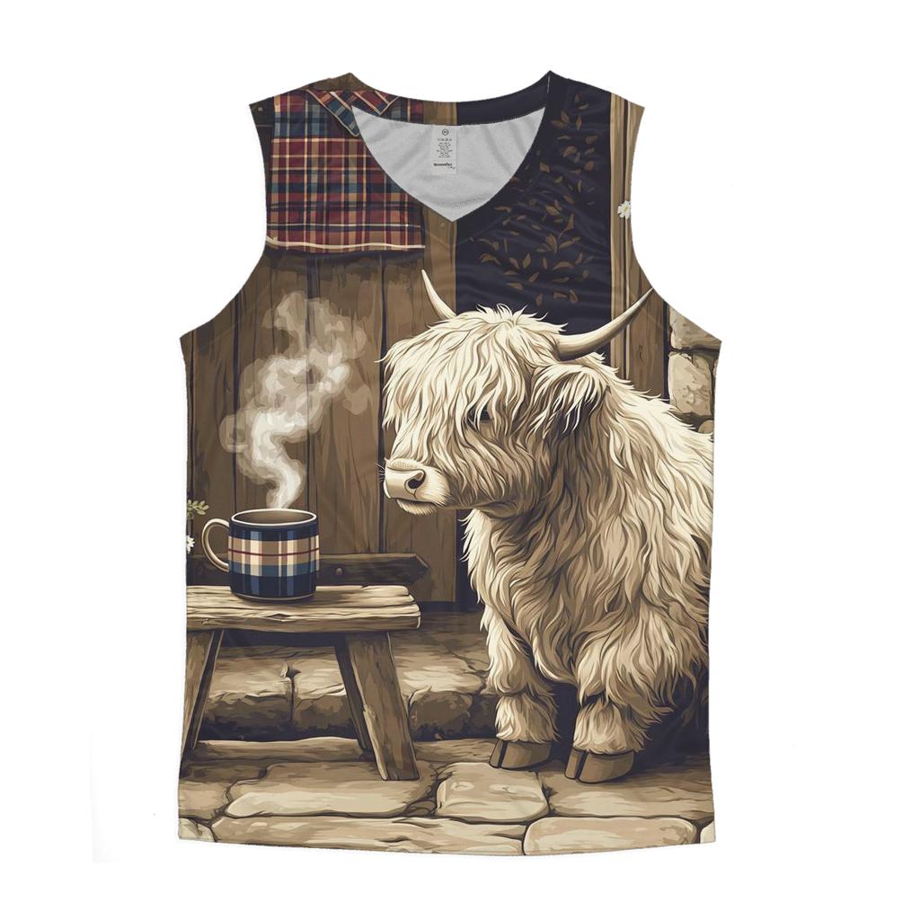 Highland Cow Tea Break By The Croft Door trendy fitted tank tops
