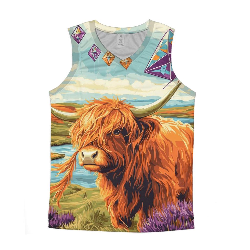 Kite Festival Highland Cow On The Moor sports performance tank tops