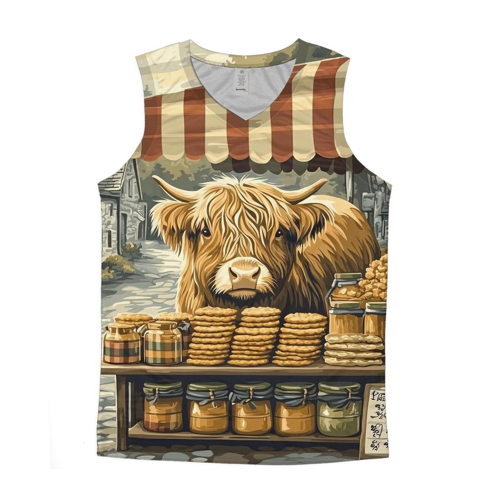 Tartan Market Stall Featuring Highland Cow graphic print tank tops