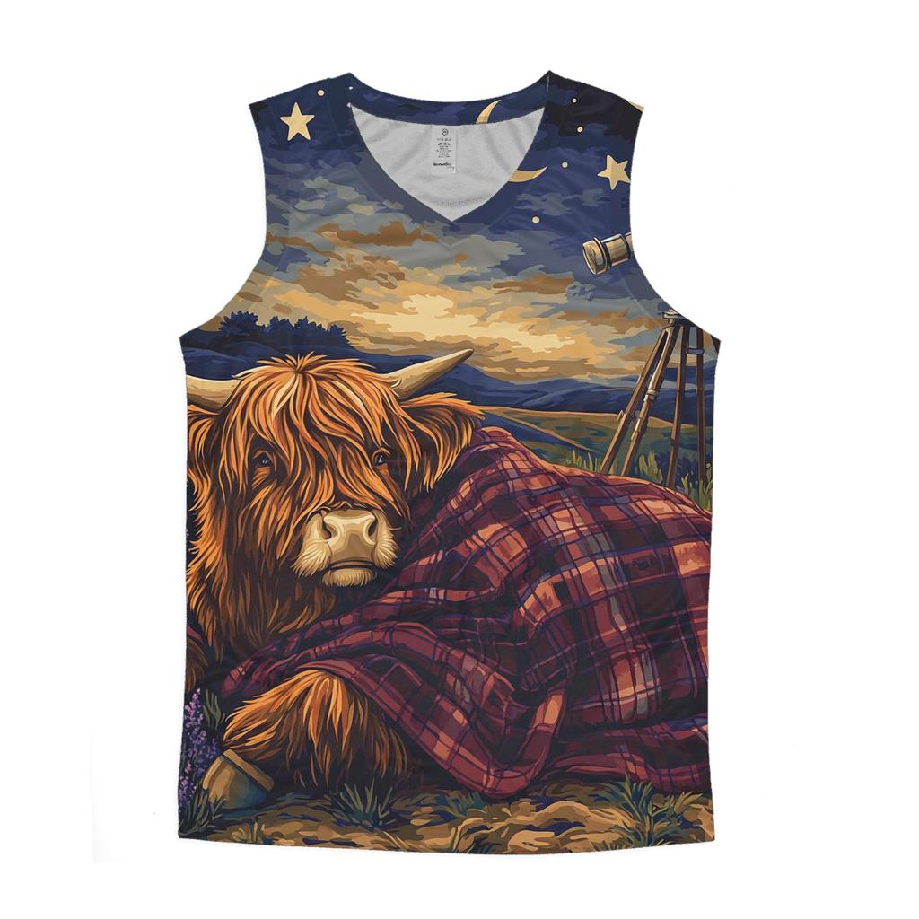 Highland Cow Stargazing Blanket On The Hill cotton sleeveless tops