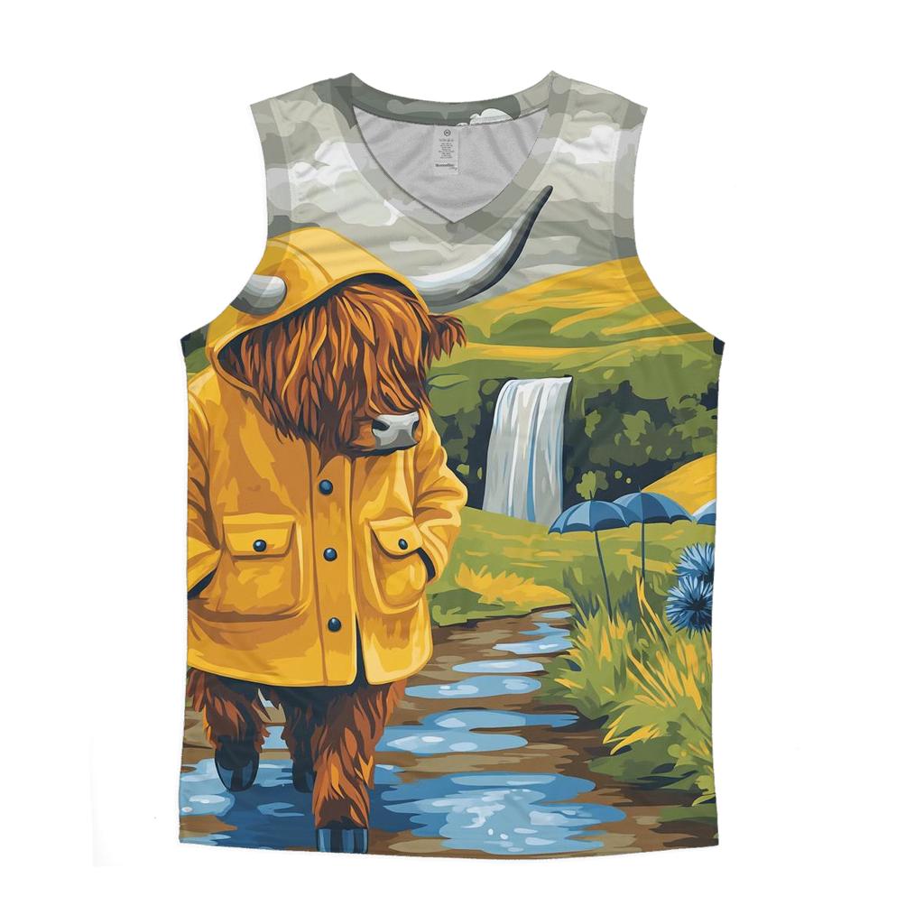 Highland Cow Raincoat Walk Through The Glen personalized athletic tanks