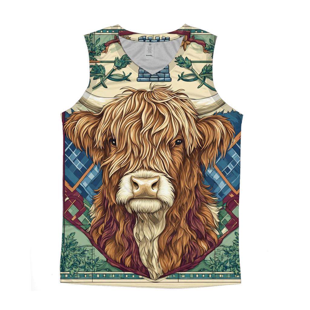 Highland Cow Portrait In Clan Banner Style cotton sleeveless tops
