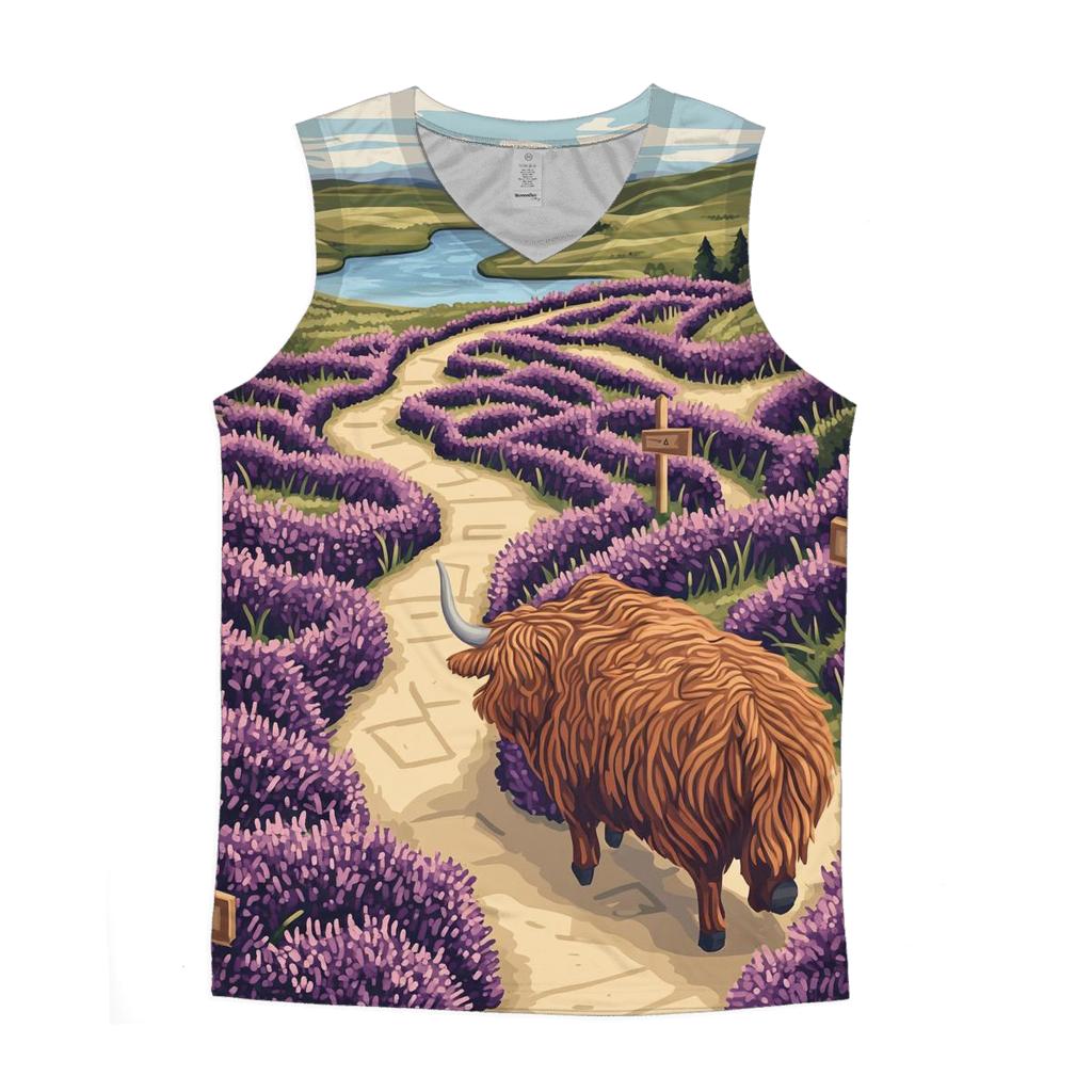 Highland Cow And The Heather Maze trendy fitted tank tops