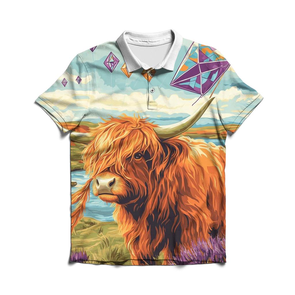 Kite Festival Highland Cow On The Moor stylish collar polo tees
