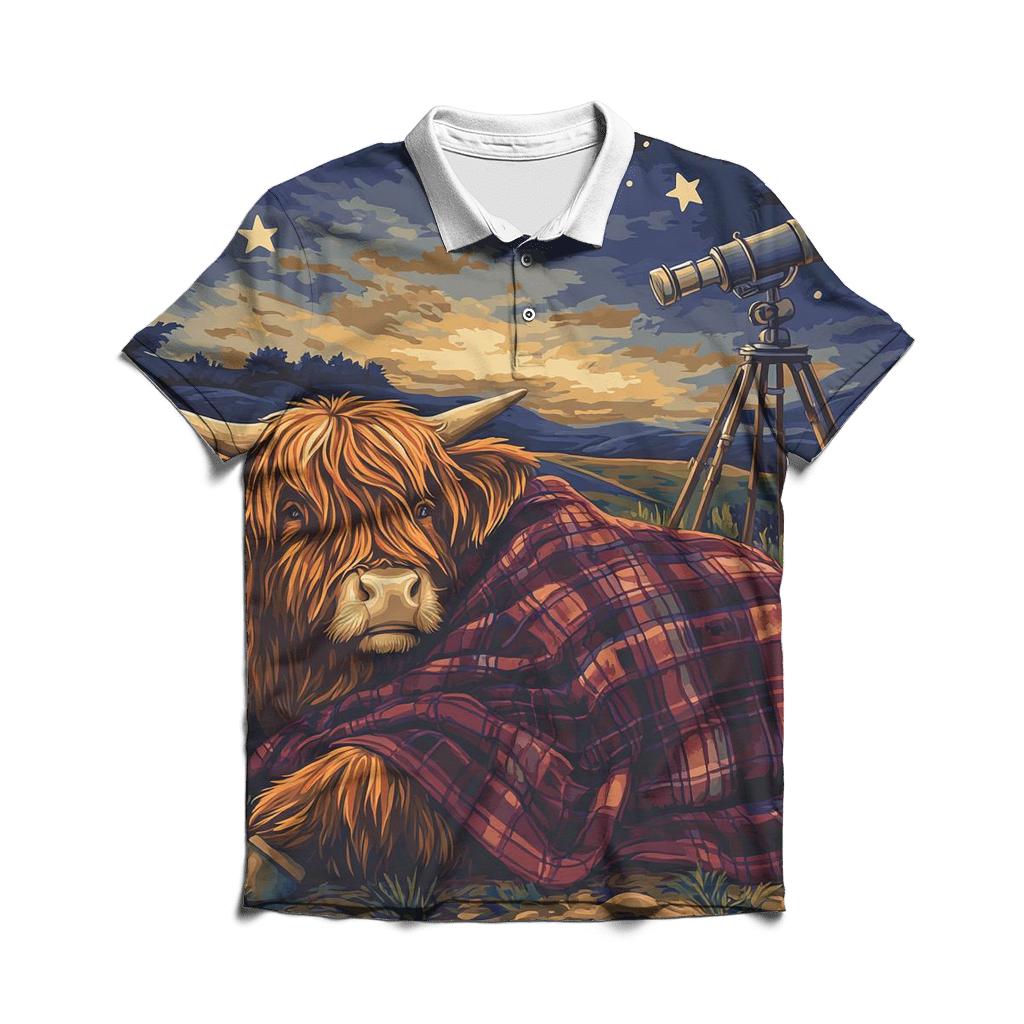 Highland Cow Stargazing Blanket On The Hill branded logo polo shirts