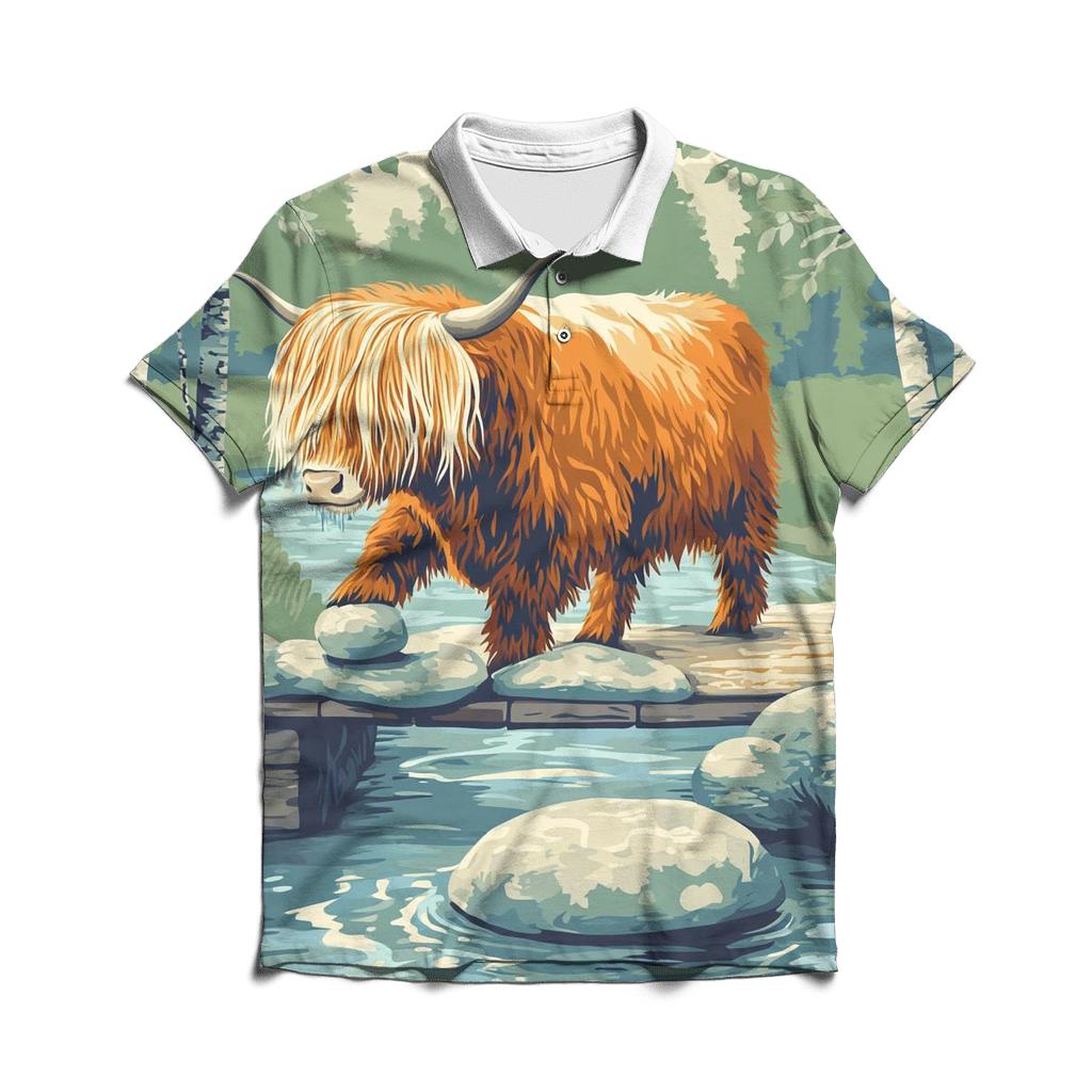 River Stepping Stones Highland Cow Explorer classic pique polos