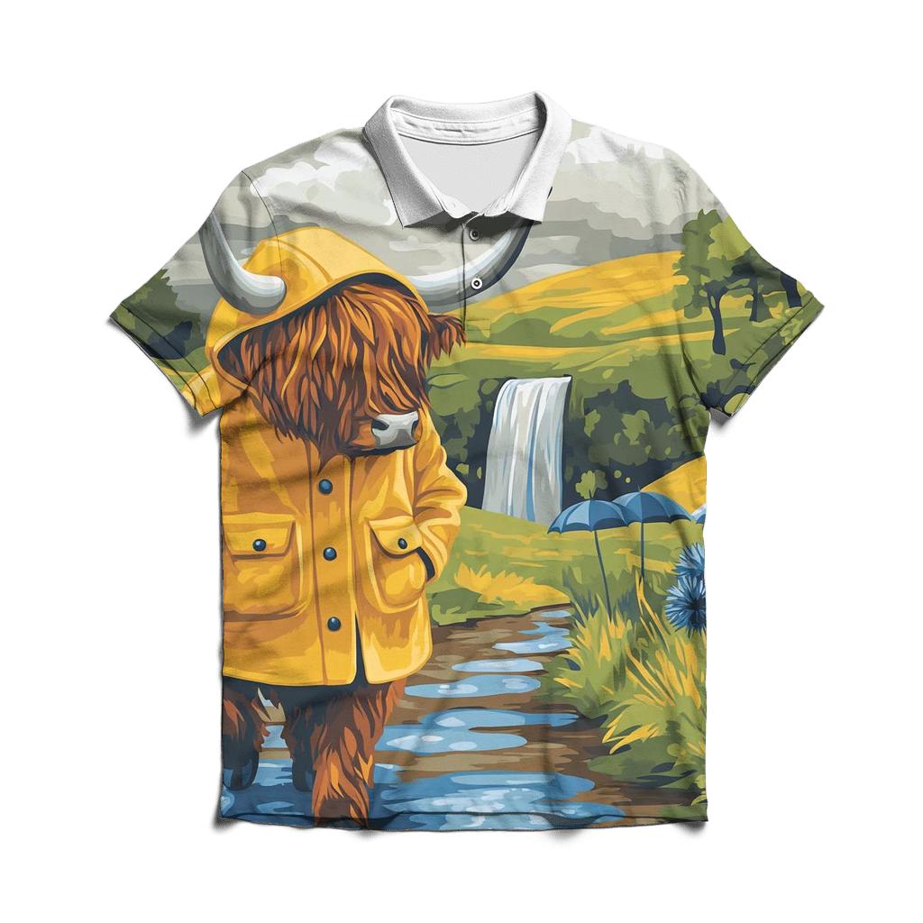Highland Cow Raincoat Walk Through The Glen casual sports polo shirts