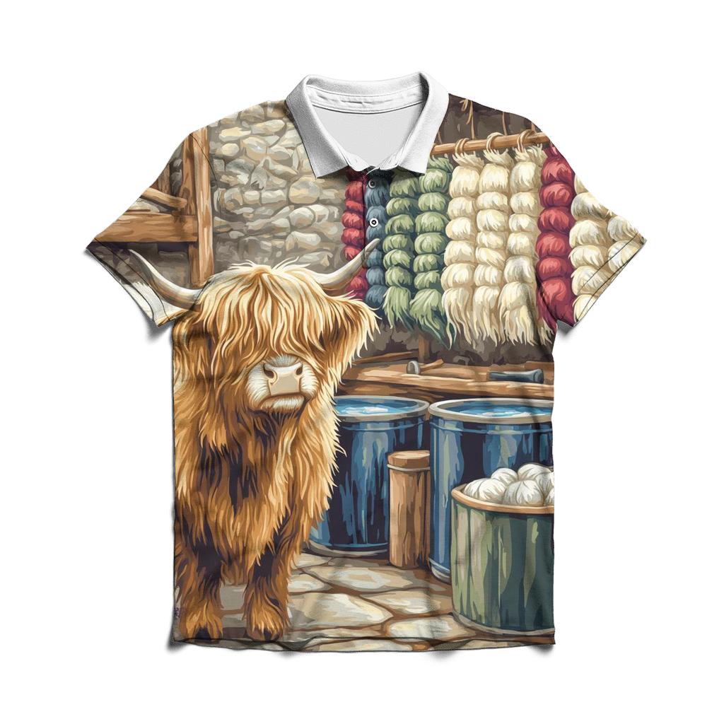 Highland Cow In The Wool Dye Workshop casual sports polo shirts