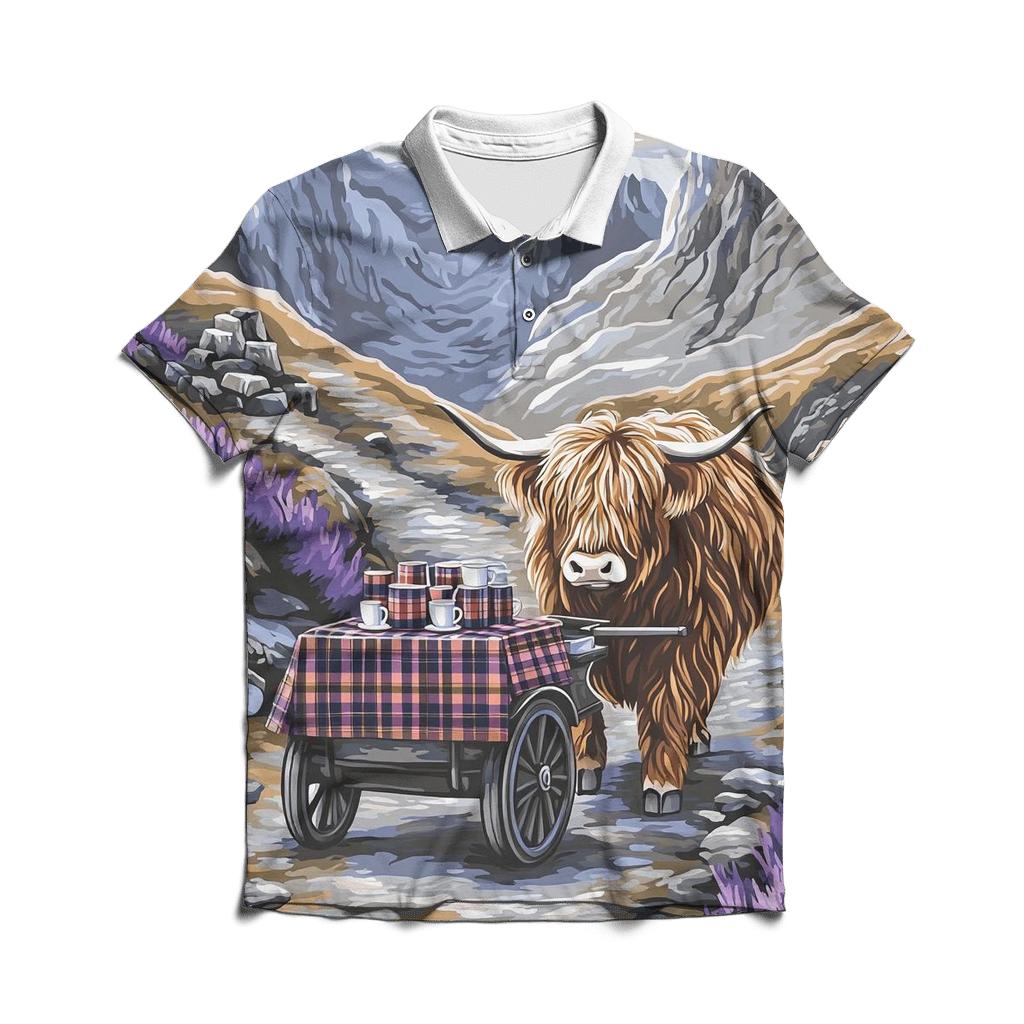 Highland Cow Mountain Pass Tea Cart classic pique polos