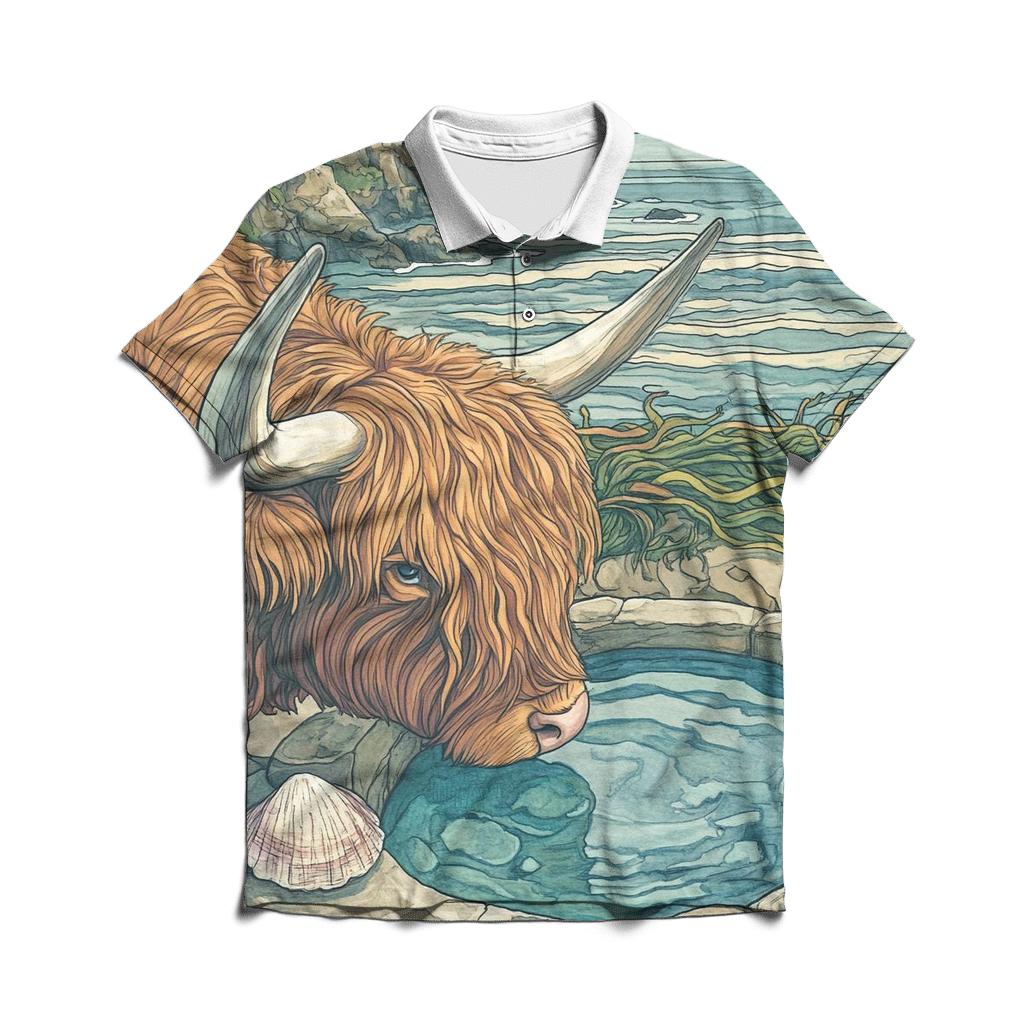 Highland Cow Seaside Rock Pool Watcher classic pique polos