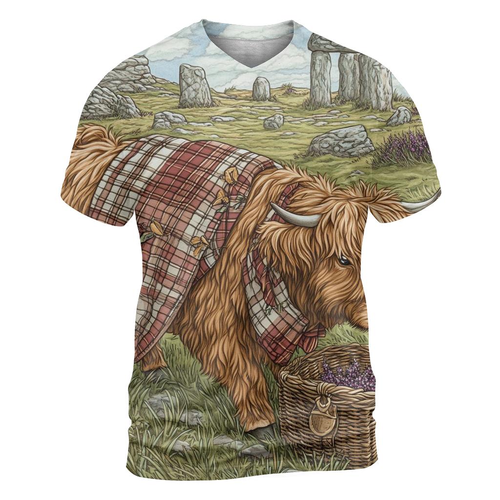 Stone Circle Picnic With Highland Cow custom all-over print shirts
