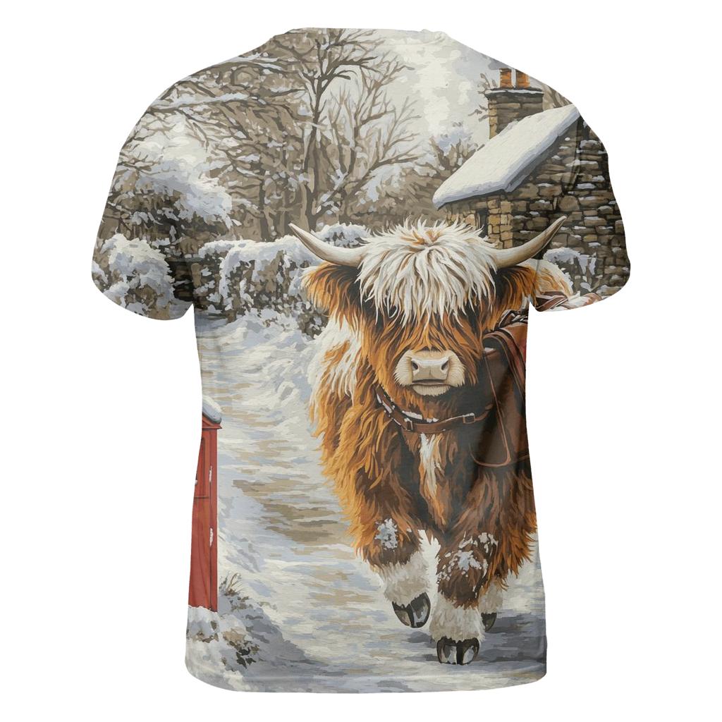 Highland Cow In The Winter Mail Run personalized full print shirts