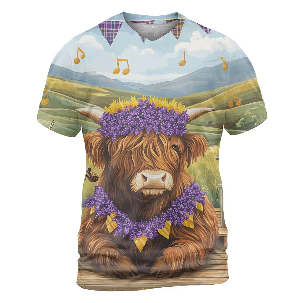 Heather Crowned Highland Cow Garden Concert creative print fashion shirts