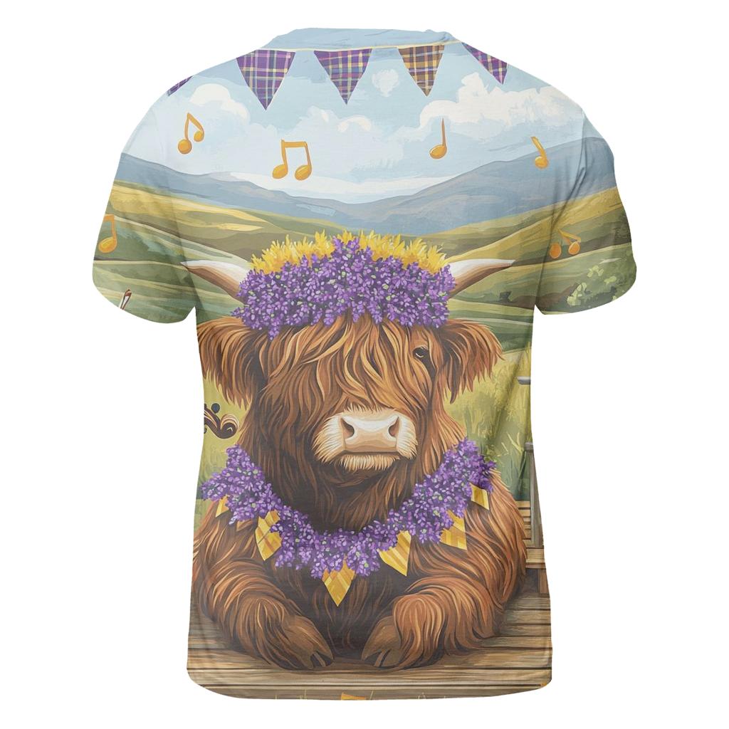 Heather Crowned Highland Cow Garden Concert creative print fashion shirts