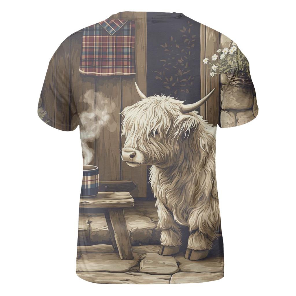 Highland Cow Tea Break By The Croft Door trendy printed shirt styles