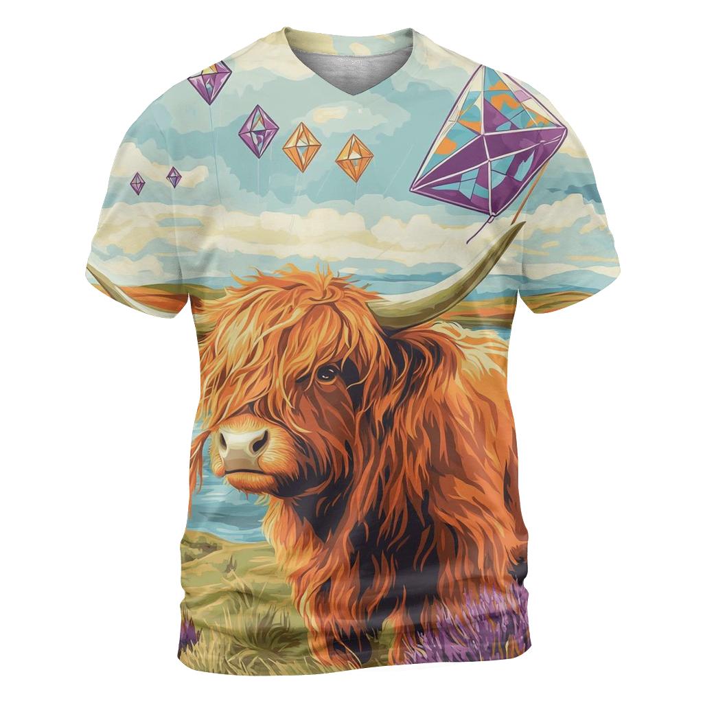 Kite Festival Highland Cow On The Moor creative print fashion shirts