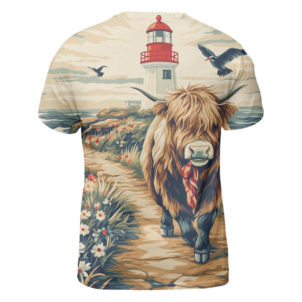 Highland Cow And The Lighthouse Cliff Path personalized full print shirts
