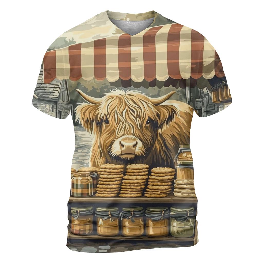 Tartan Market Stall Featuring Highland Cow unique graphic print tees