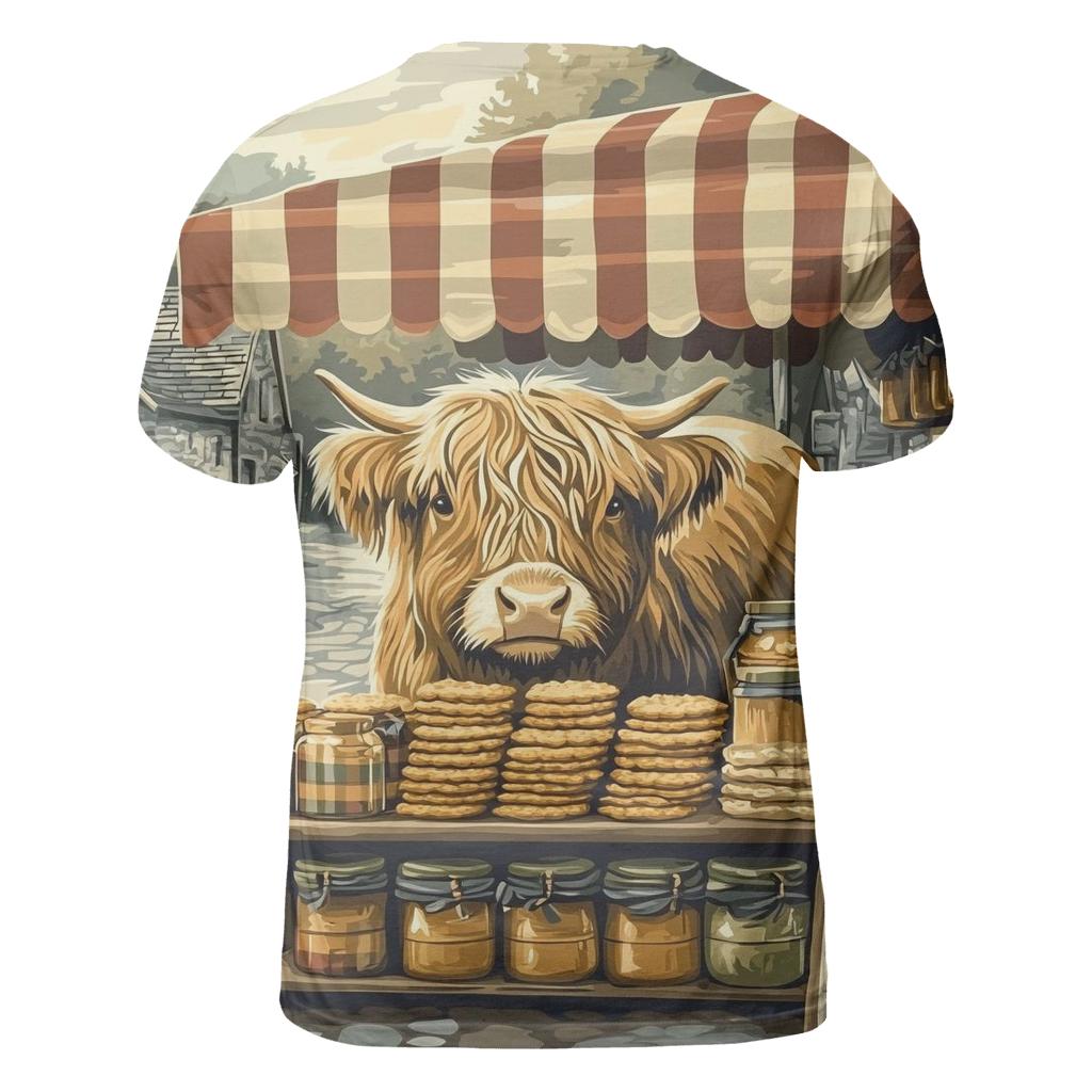 Tartan Market Stall Featuring Highland Cow unique graphic print tees