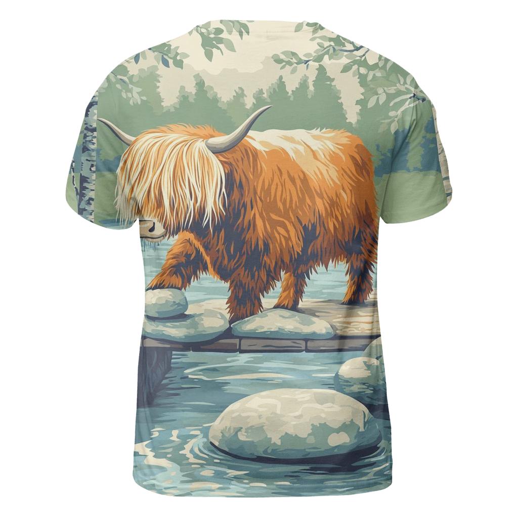 River Stepping Stones Highland Cow Explorer custom all-over print shirts