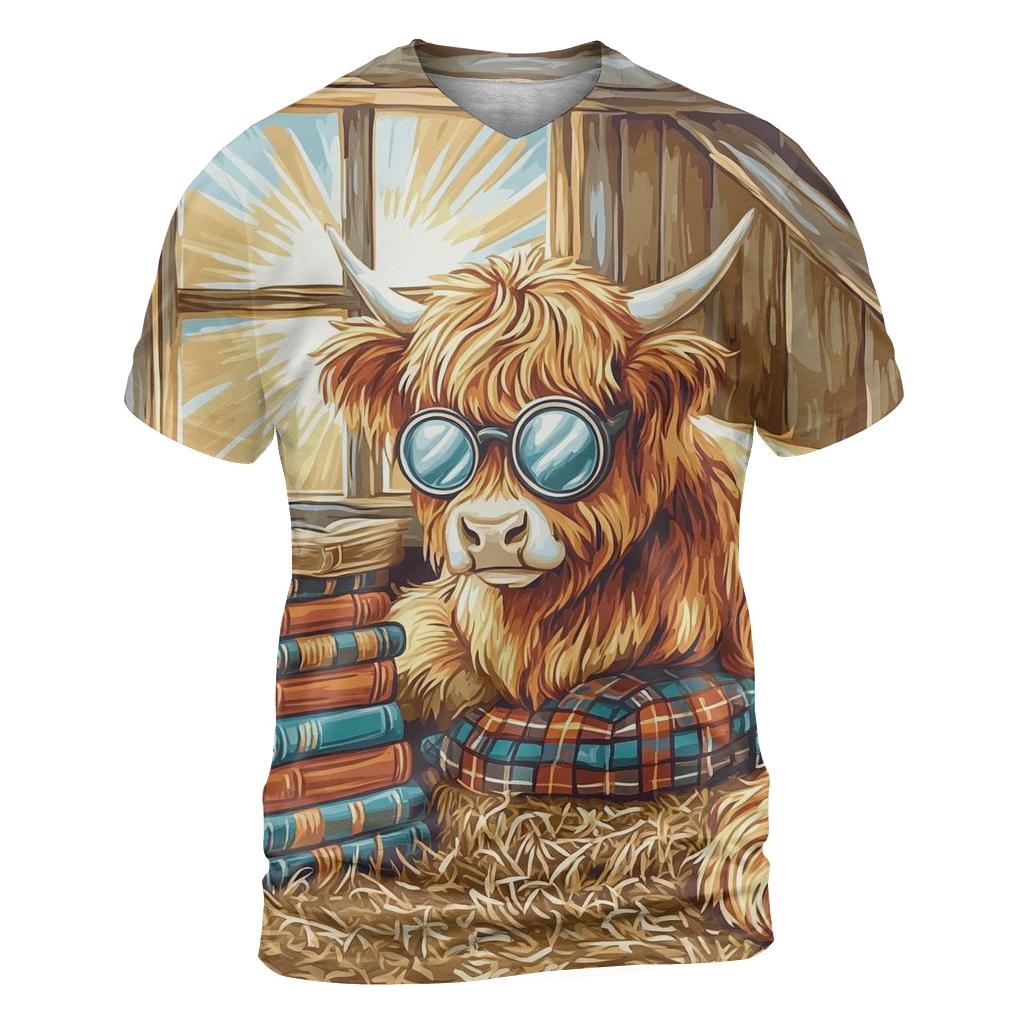 Highland Cow Library Nook In The Barn creative print fashion shirts