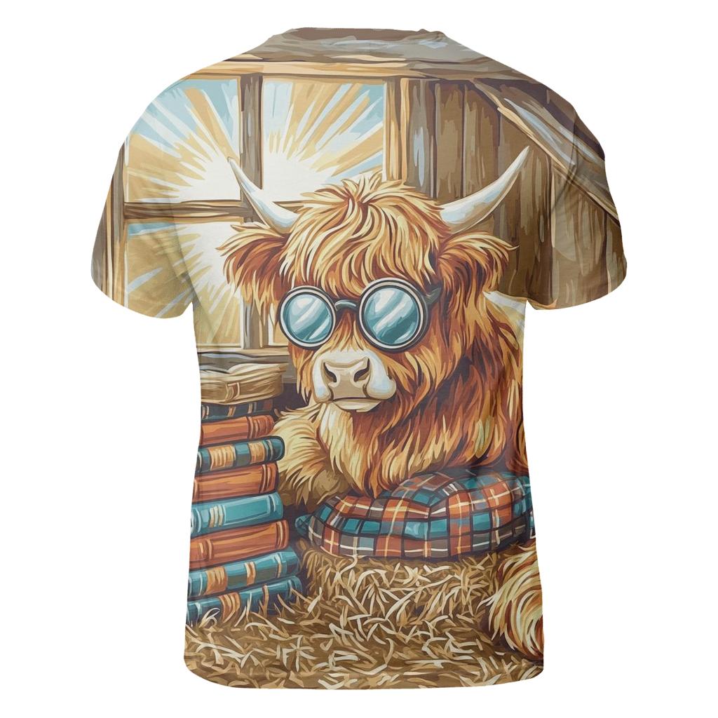 Highland Cow Library Nook In The Barn creative print fashion shirts