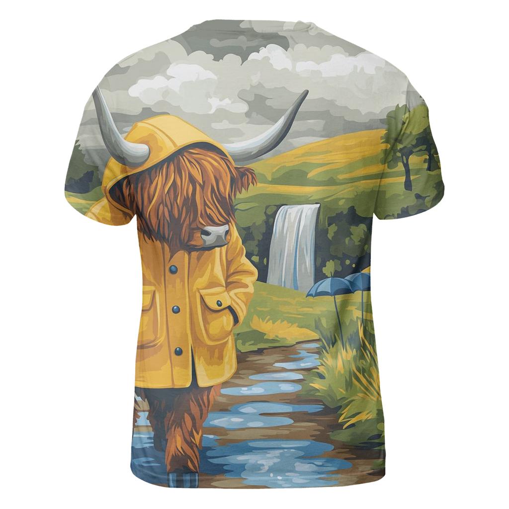 Highland Cow Raincoat Walk Through The Glen statement graphic shirts