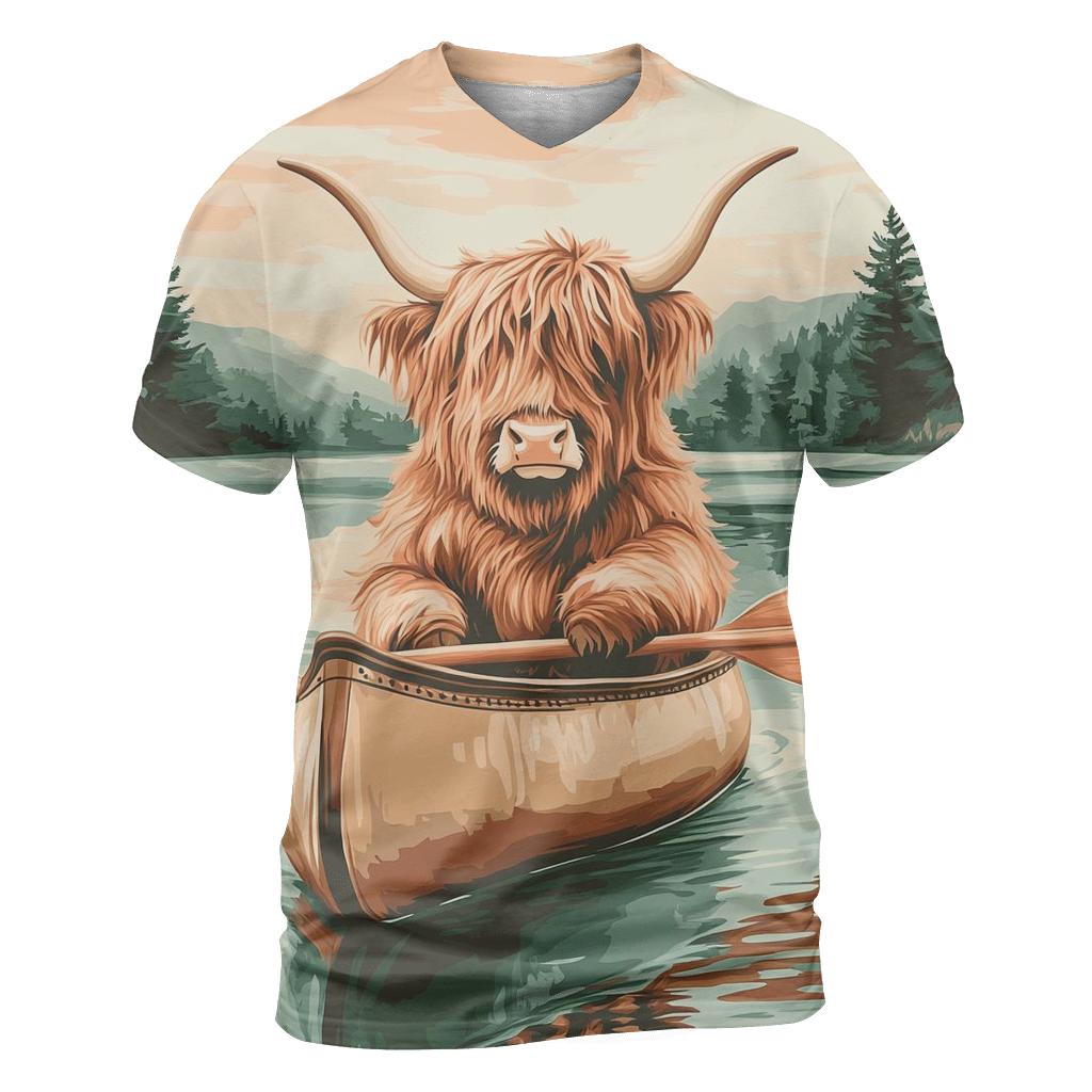 Highland Cow Canoe Guide On A Calm Loch trendy printed shirt styles