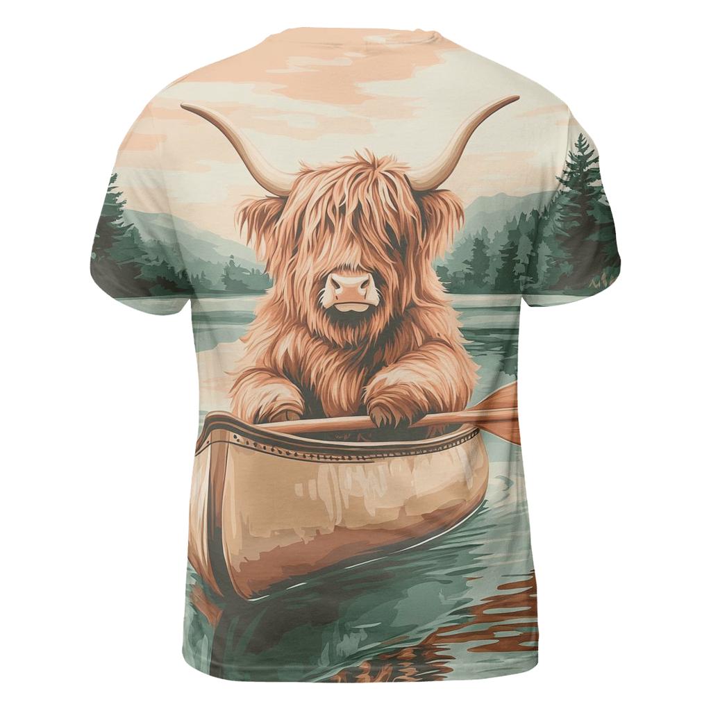 Highland Cow Canoe Guide On A Calm Loch trendy printed shirt styles