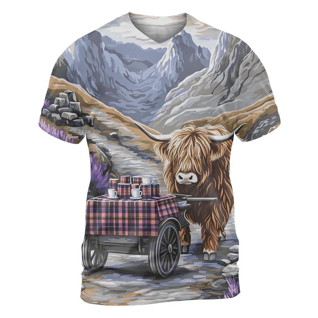 Highland Cow Mountain Pass Tea Cart unique graphic print tees