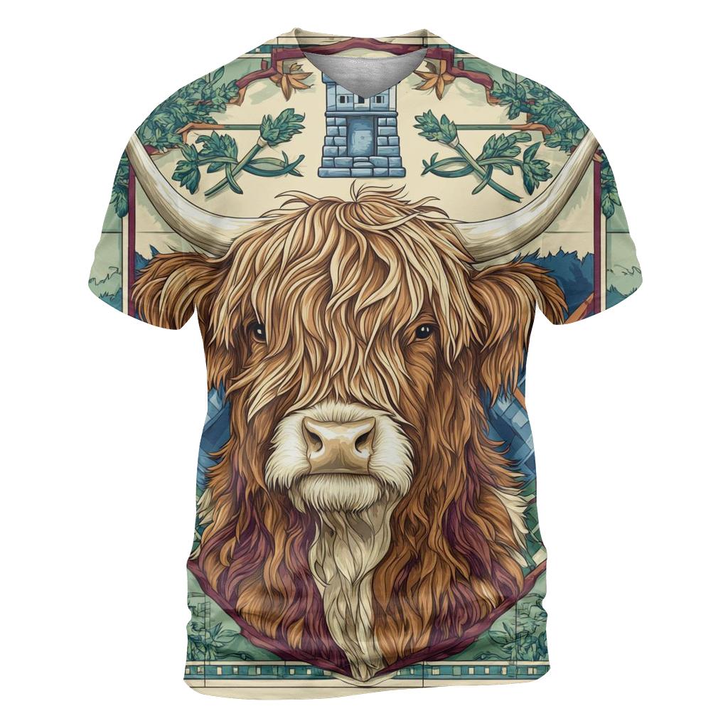 Highland Cow Portrait In Clan Banner Style personalized full print shirts