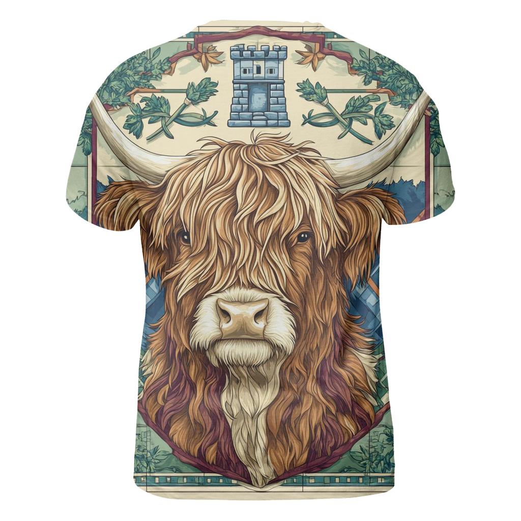 Highland Cow Portrait In Clan Banner Style personalized full print shirts