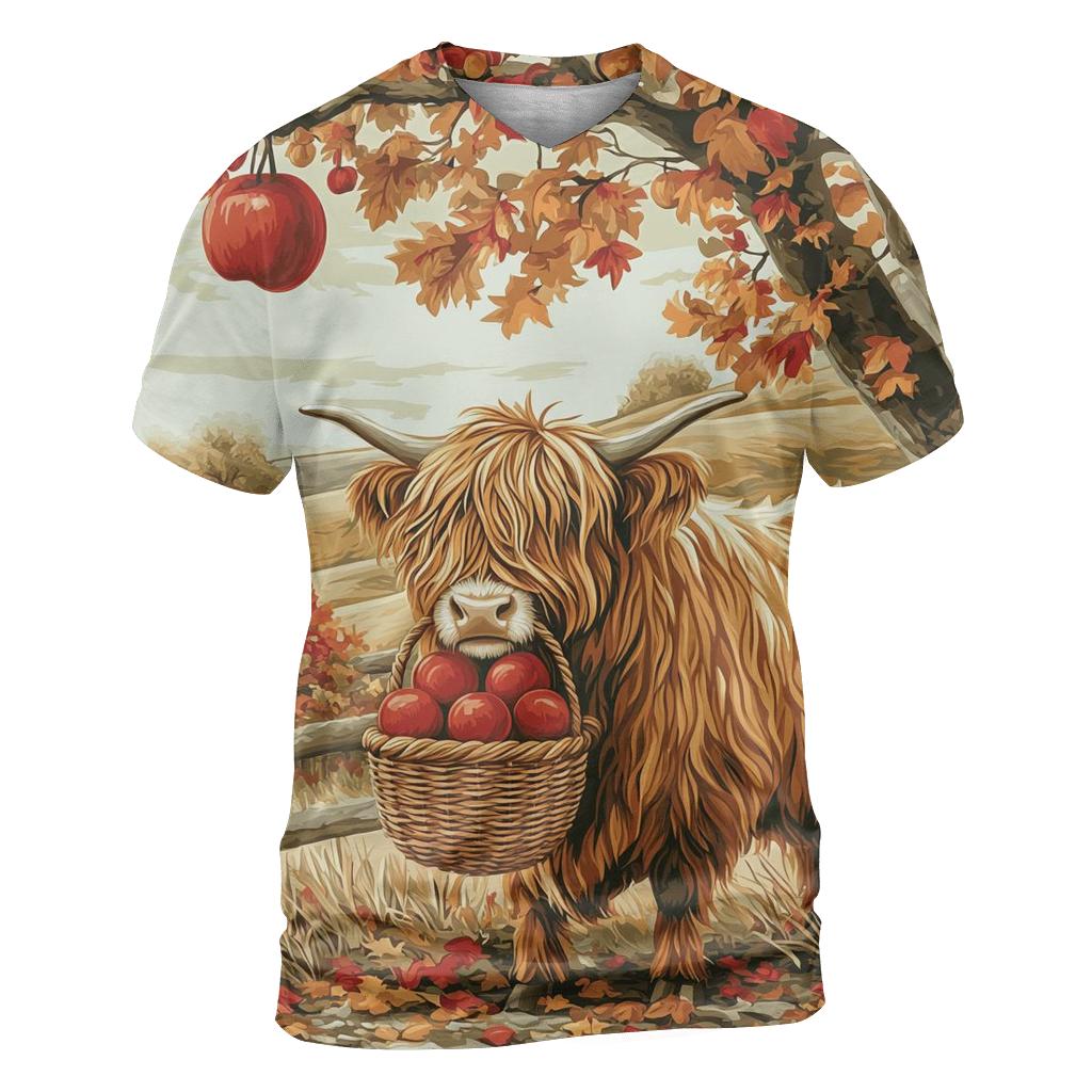 Highland Cow Orchard Keeper In Autumn vibrant all-over design tees
