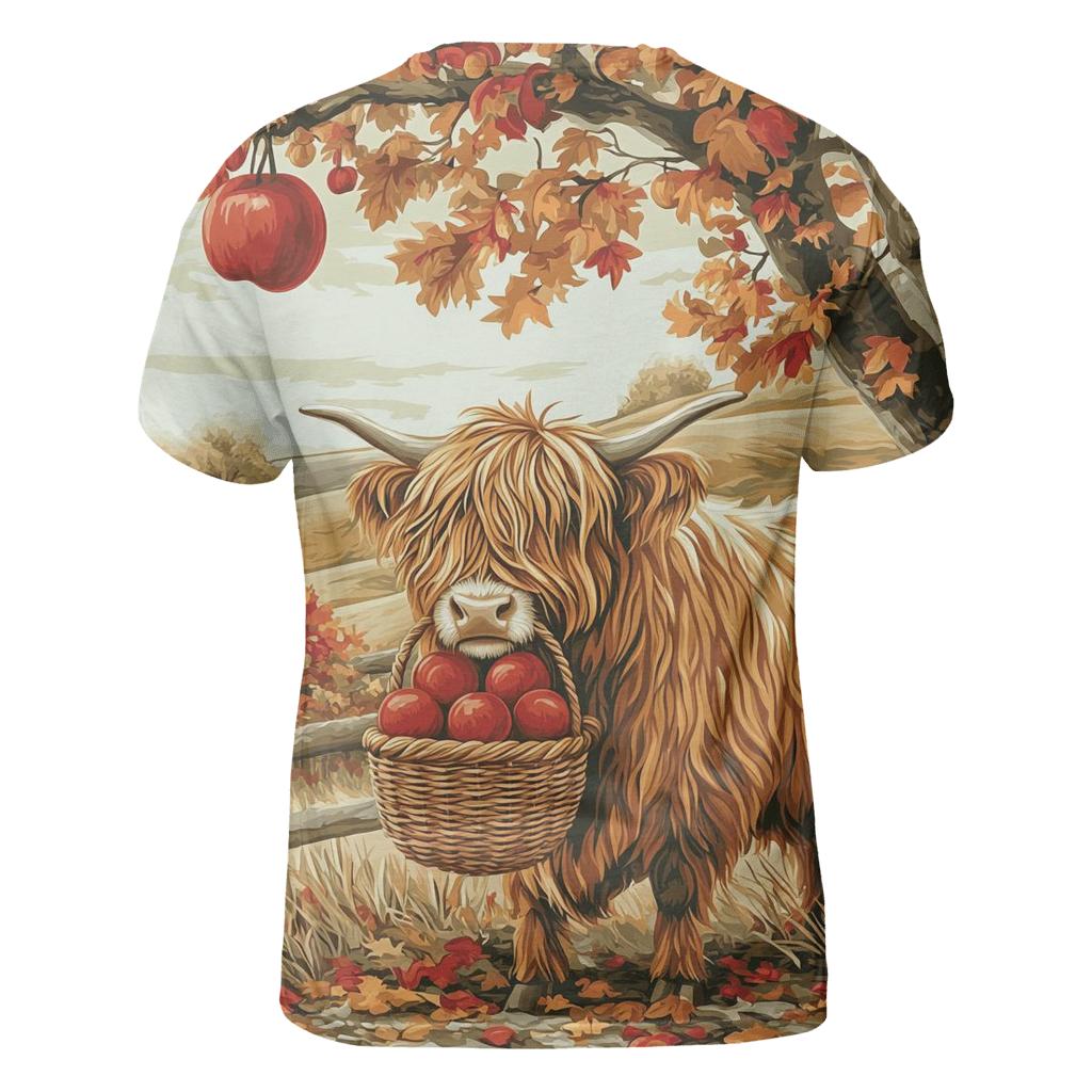Highland Cow Orchard Keeper In Autumn vibrant all-over design tees