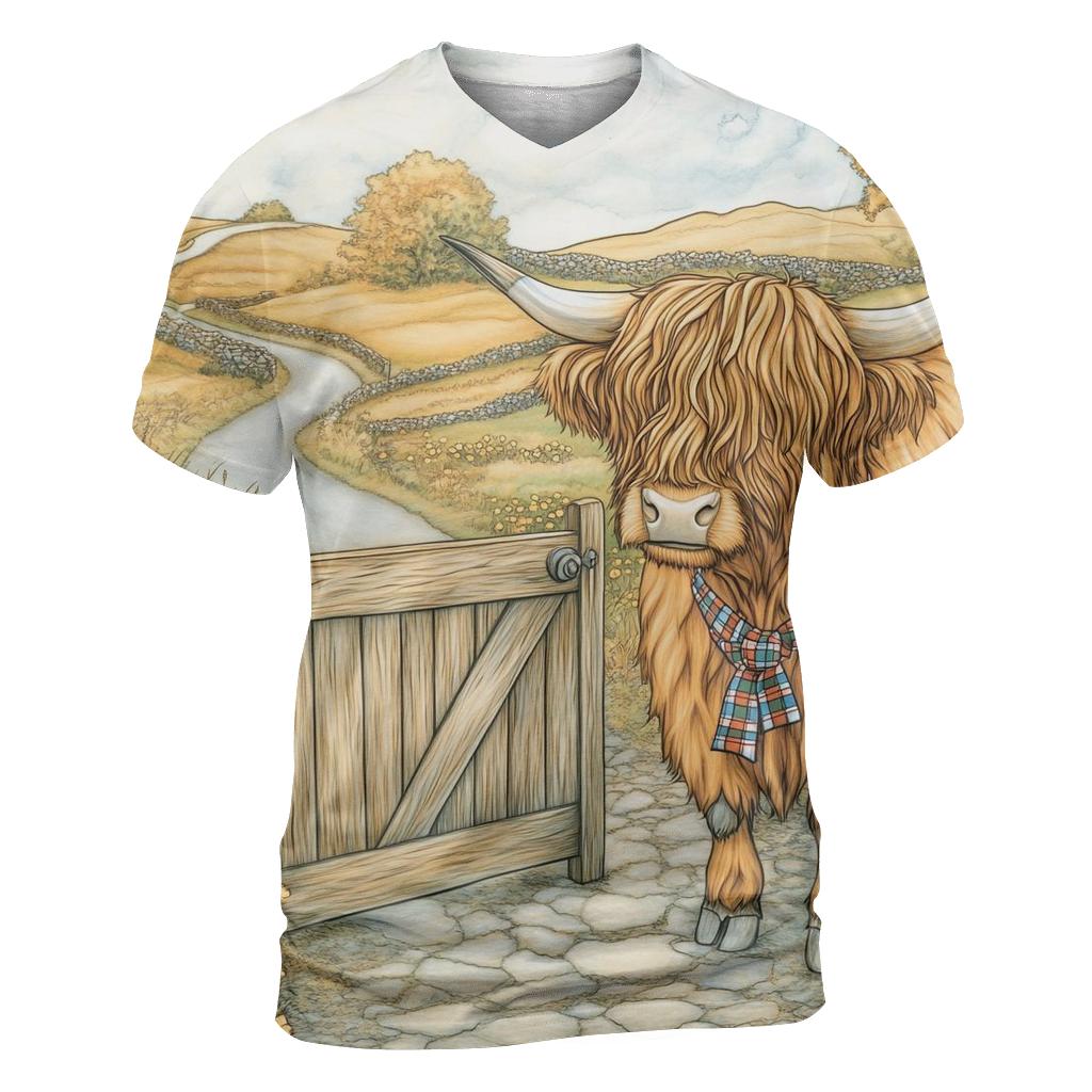 Highland Cow Meadow Gatekeeper trendy printed shirt styles
