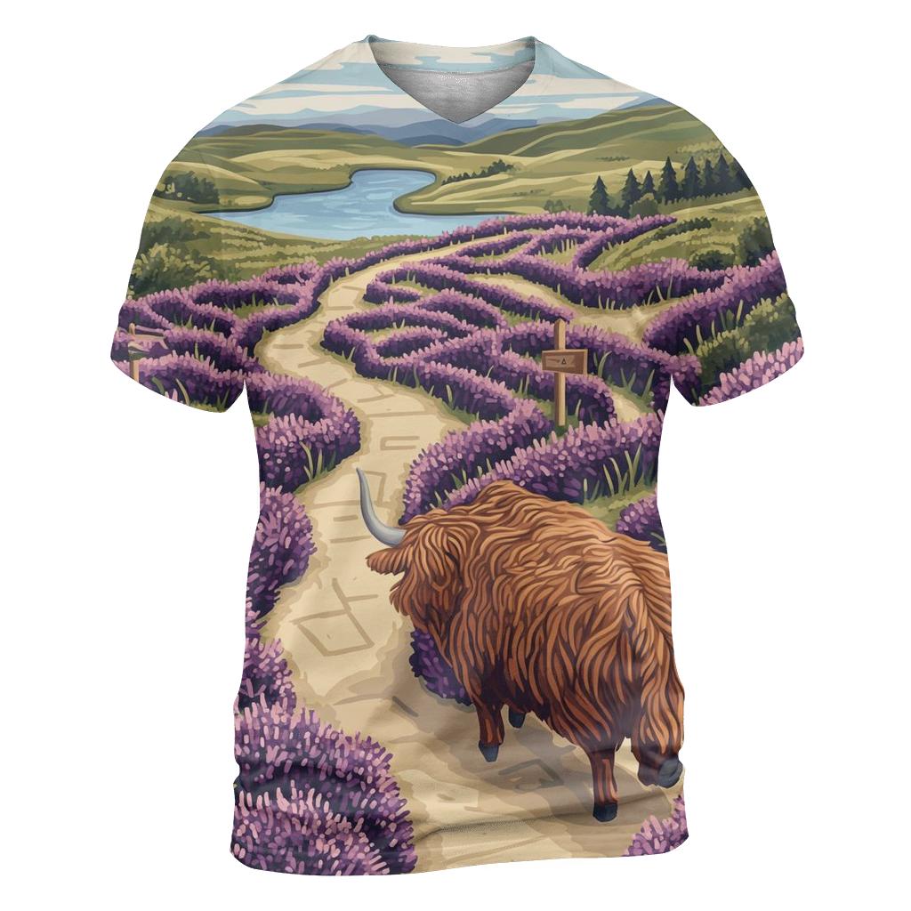 Highland Cow And The Heather Maze personalized full print shirts