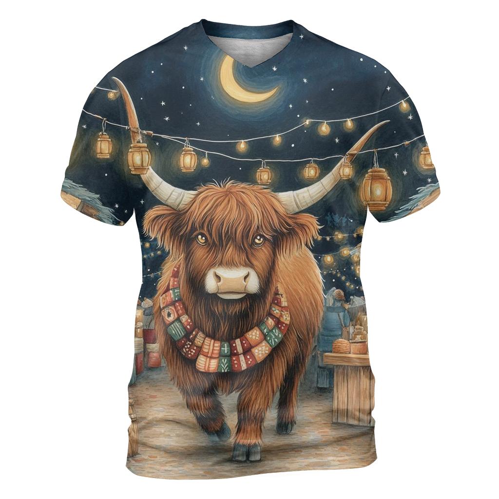 Highland Cow Night Market Lanterns creative print fashion shirts