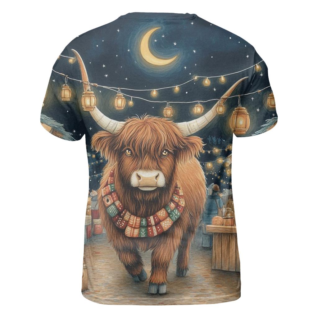 Highland Cow Night Market Lanterns creative print fashion shirts