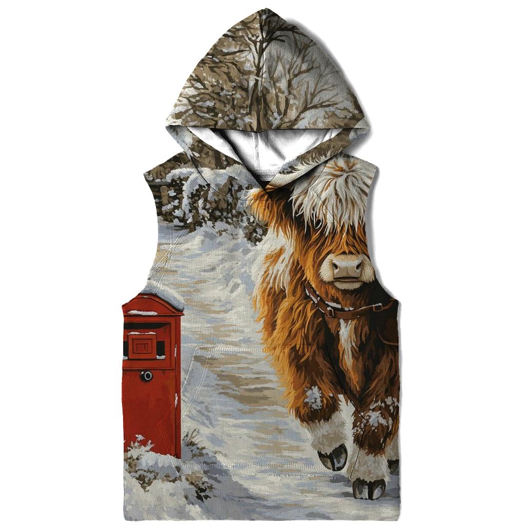 Highland Cow In The Winter Mail Run graphic hoodies