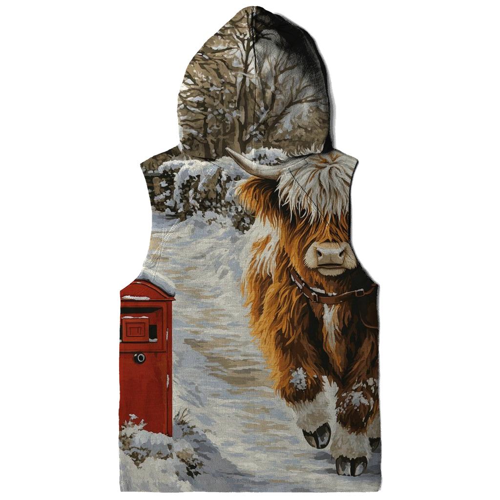 Highland Cow In The Winter Mail Run graphic hoodies