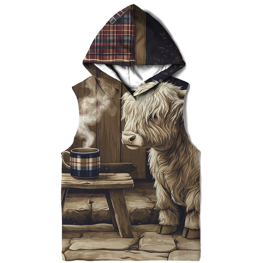Highland Cow Tea Break By The Croft Door hoodies fashion
