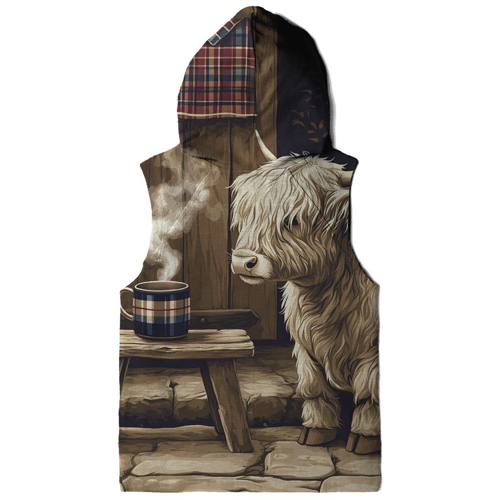 Highland Cow Tea Break By The Croft Door hoodies fashion